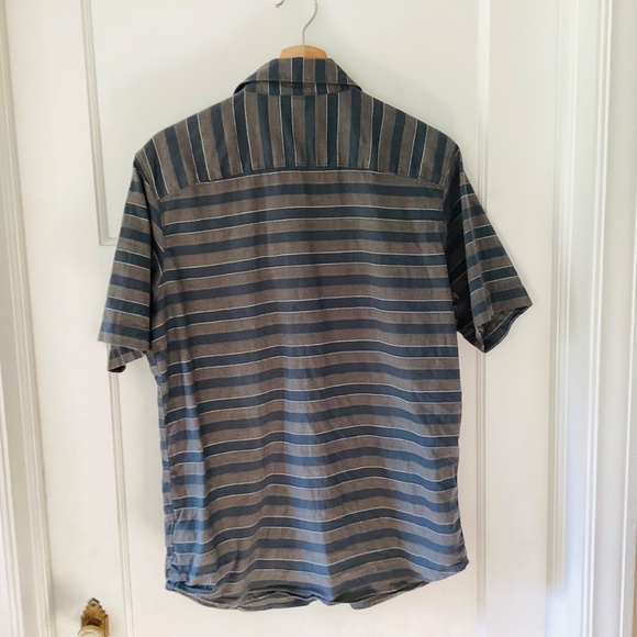 Columbia Men's Shoals Point Short Sleeve Shirt Size M Snaps Gray Stripe Cotton - Picture 12 of 13